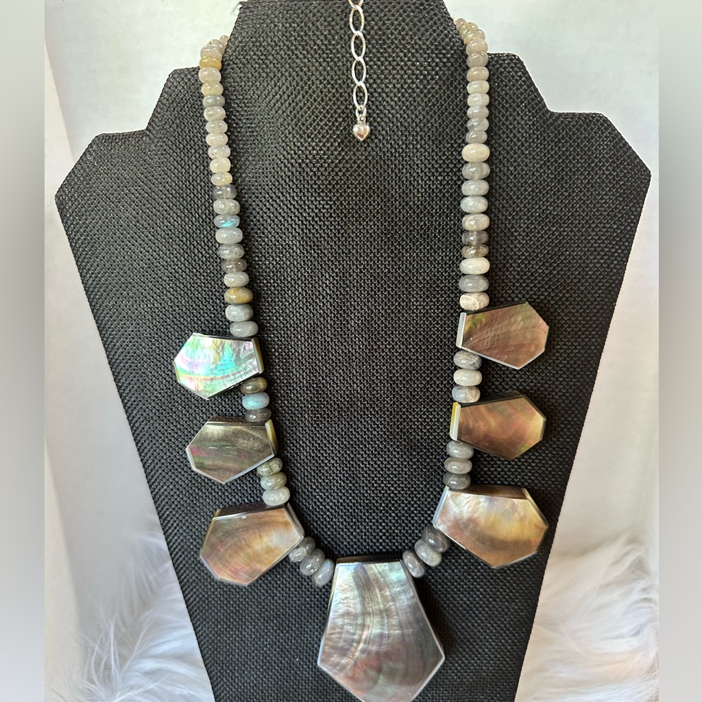 Womens Jay King Vintage Abalone Labradorite Beaded Necklace Statement Piece 65$